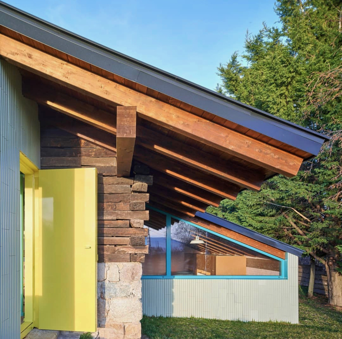 Architectural use of color - Yellow door and blue window frame