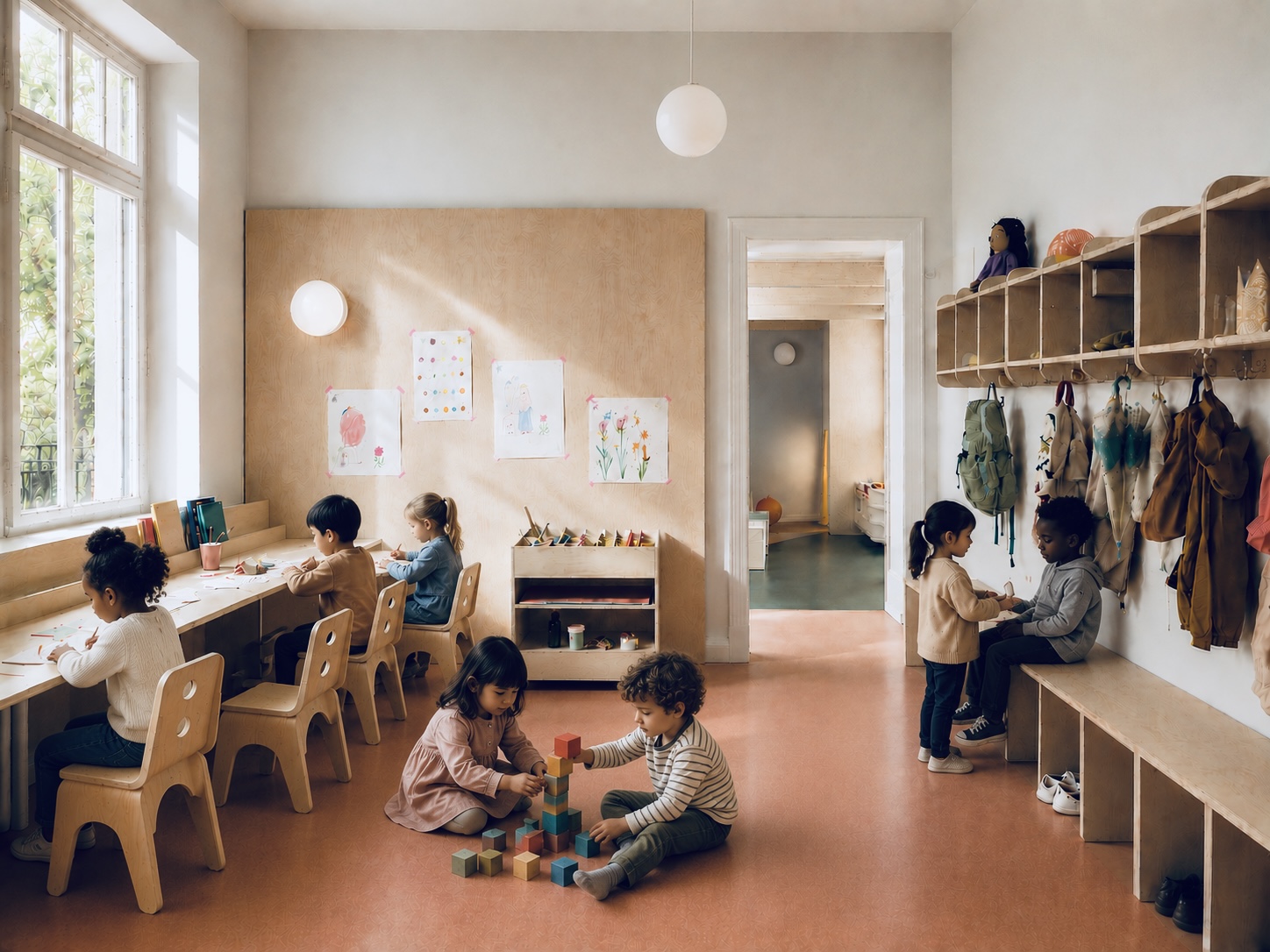 Children playing and learning in a thoughtfully designed space