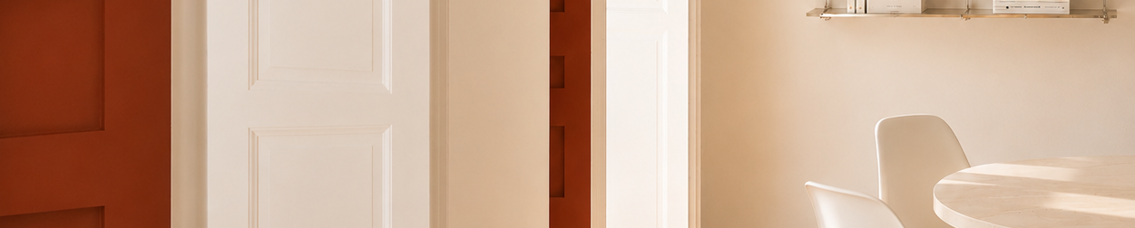 A light-filled interior with warm terracotta accents and thoughtful spatial design
