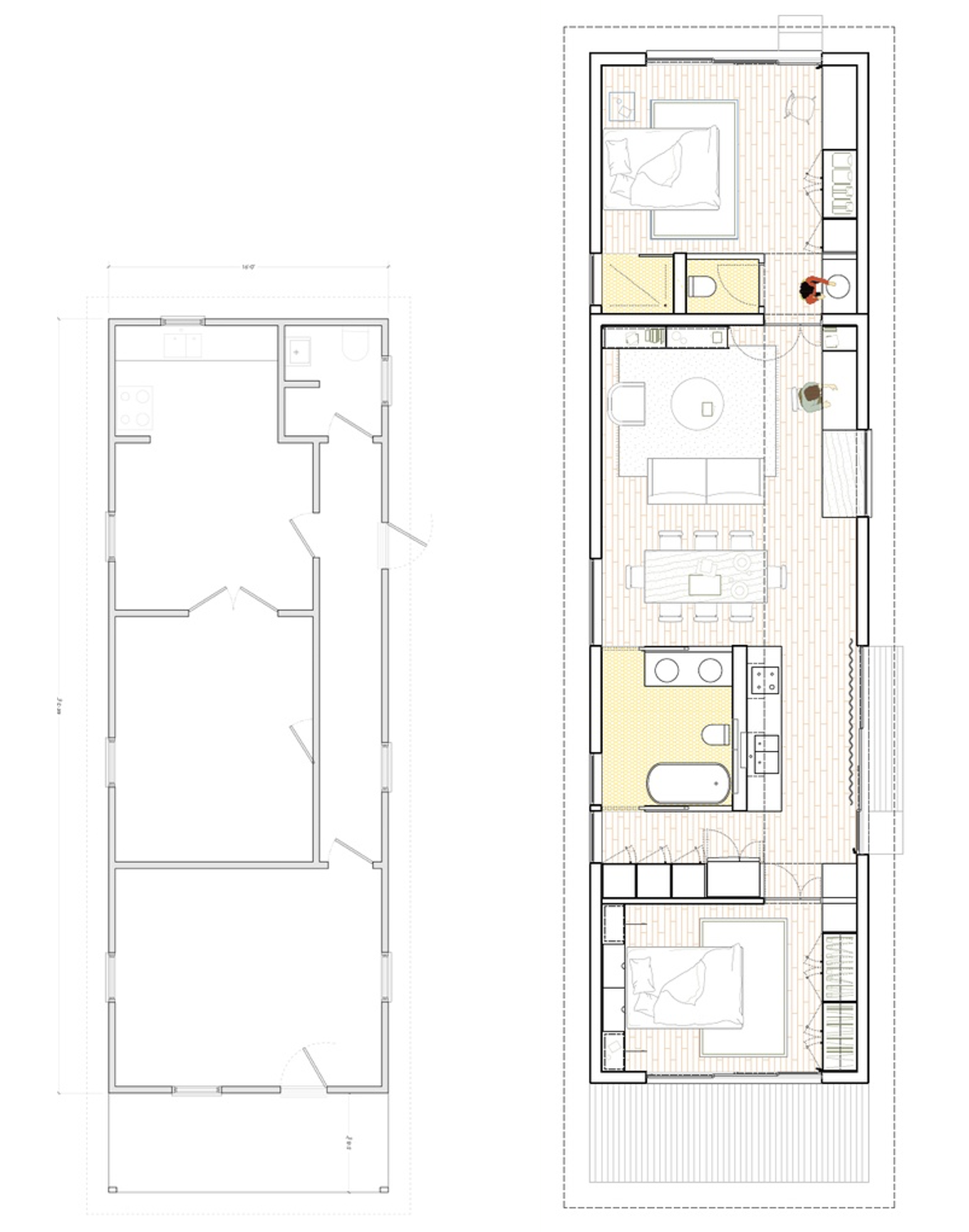 Casa FonJay floor plan: before and after renovation showing how the same footprint was reorganized to create more functionality and flow